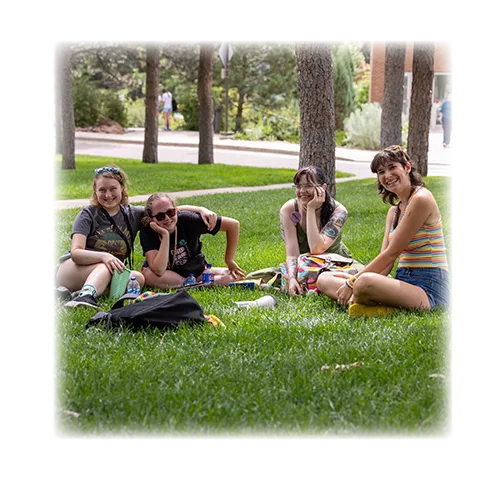 Students gathering in the shade